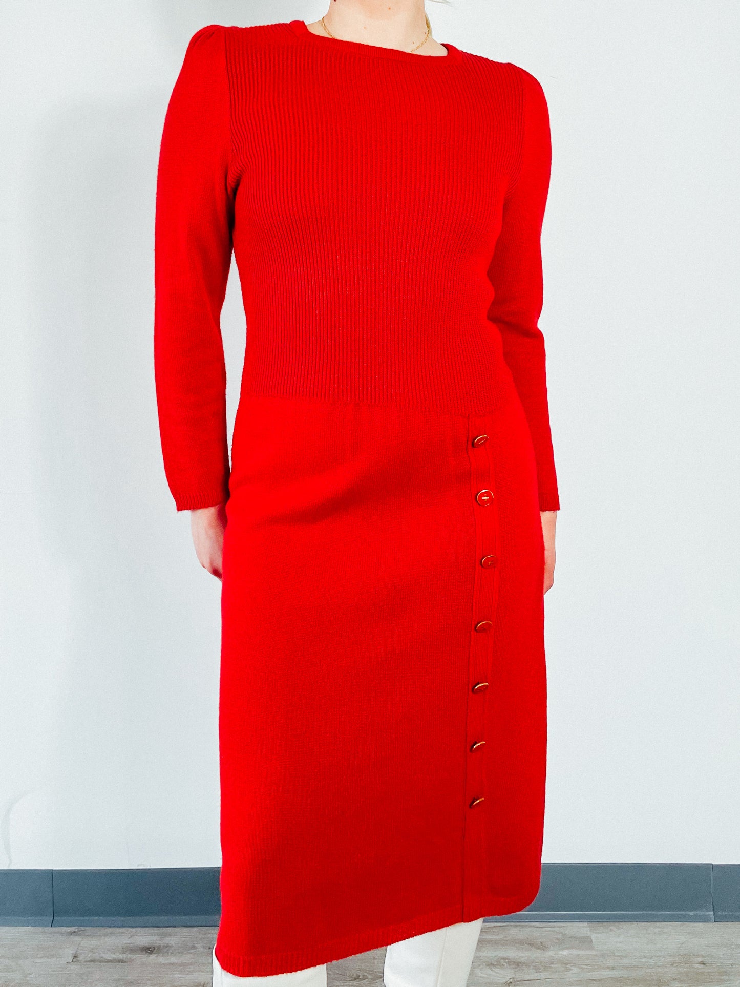 1980s Red Knit Sweater Dress