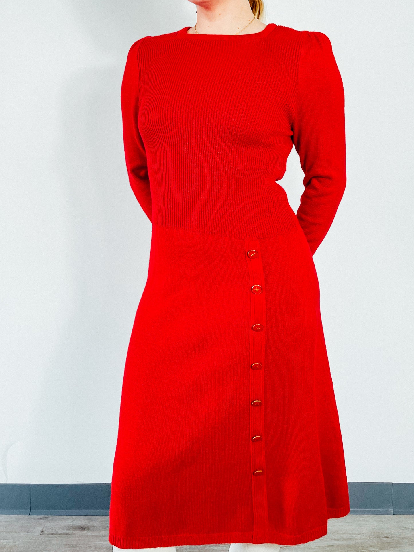 1980s Red Knit Sweater Dress