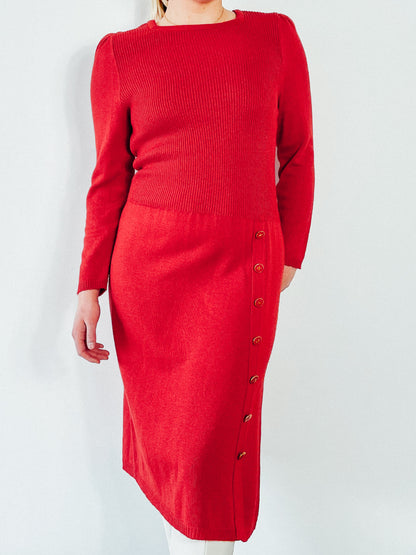 1980s Red Knit Sweater Dress