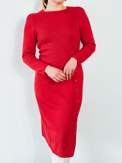 1980s Red Knit Sweater Dress