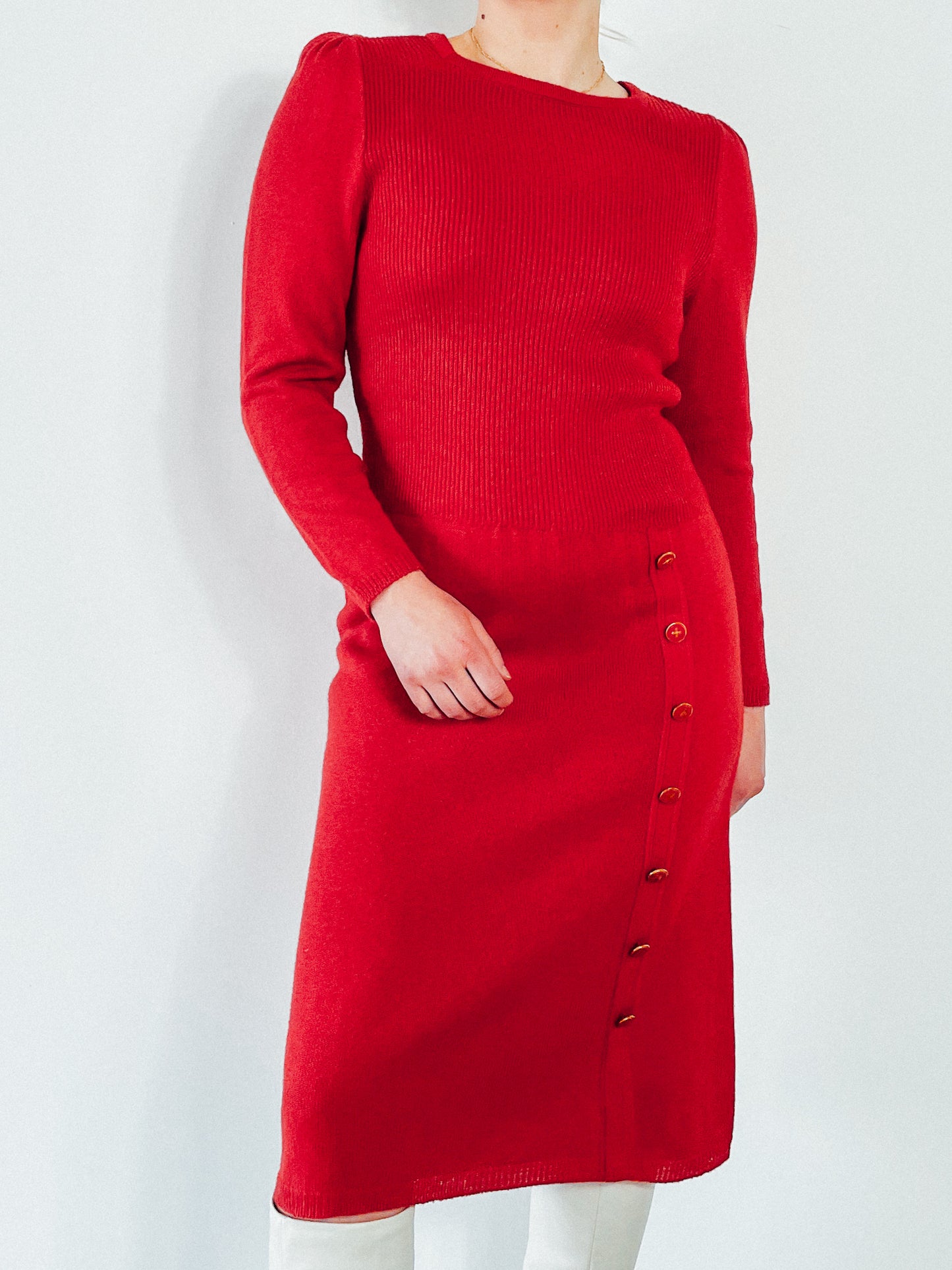 1980s Red Knit Sweater Dress