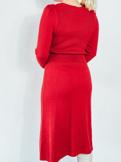 1980s Red Knit Sweater Dress