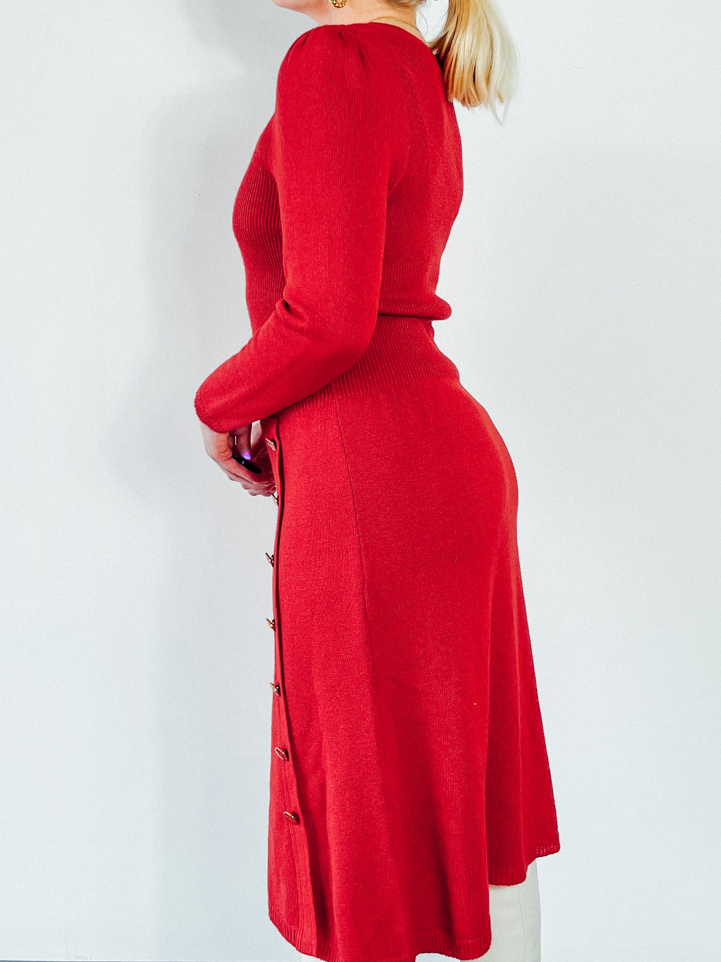 1980s Red Knit Sweater Dress