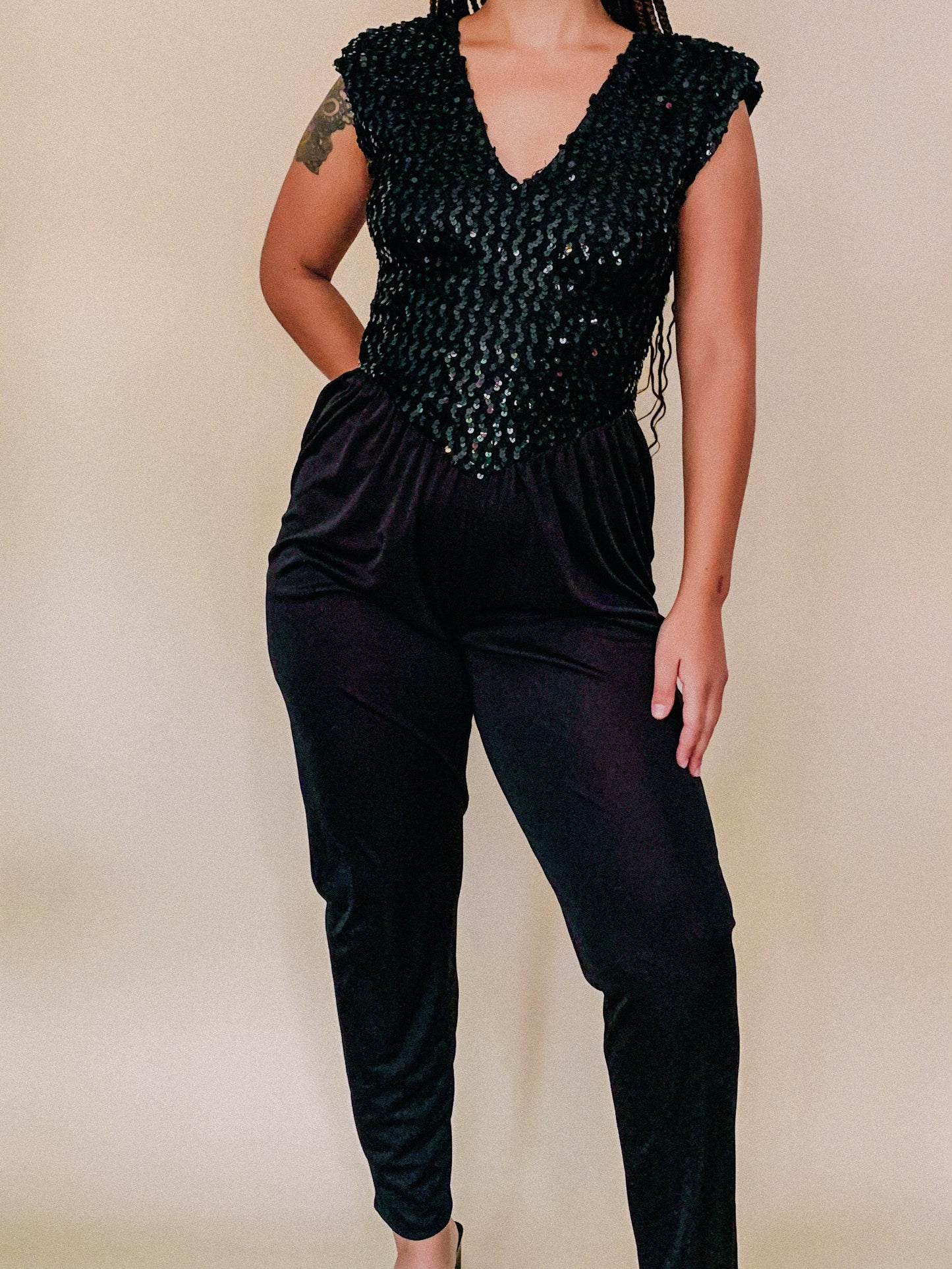 1980s Black Sequin Jumpsuit