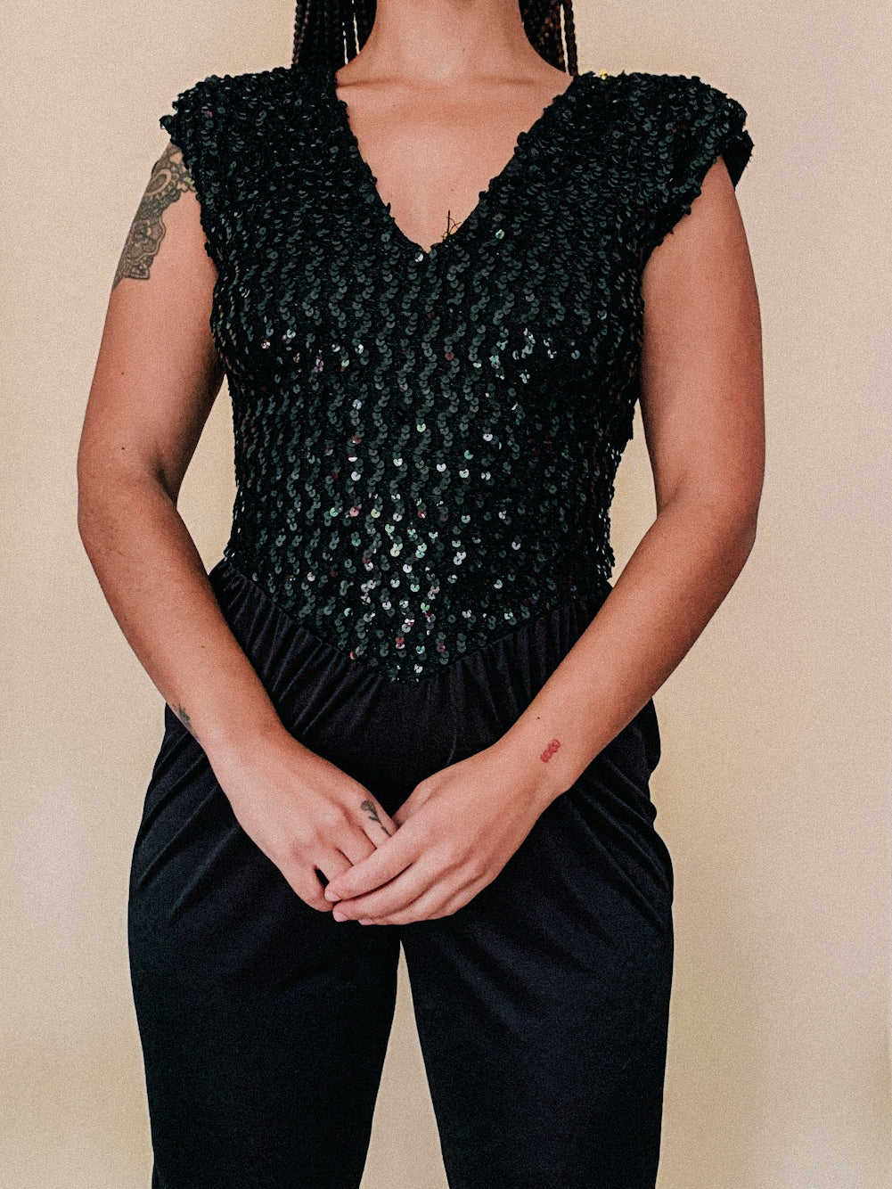 1980s Black Sequin Jumpsuit