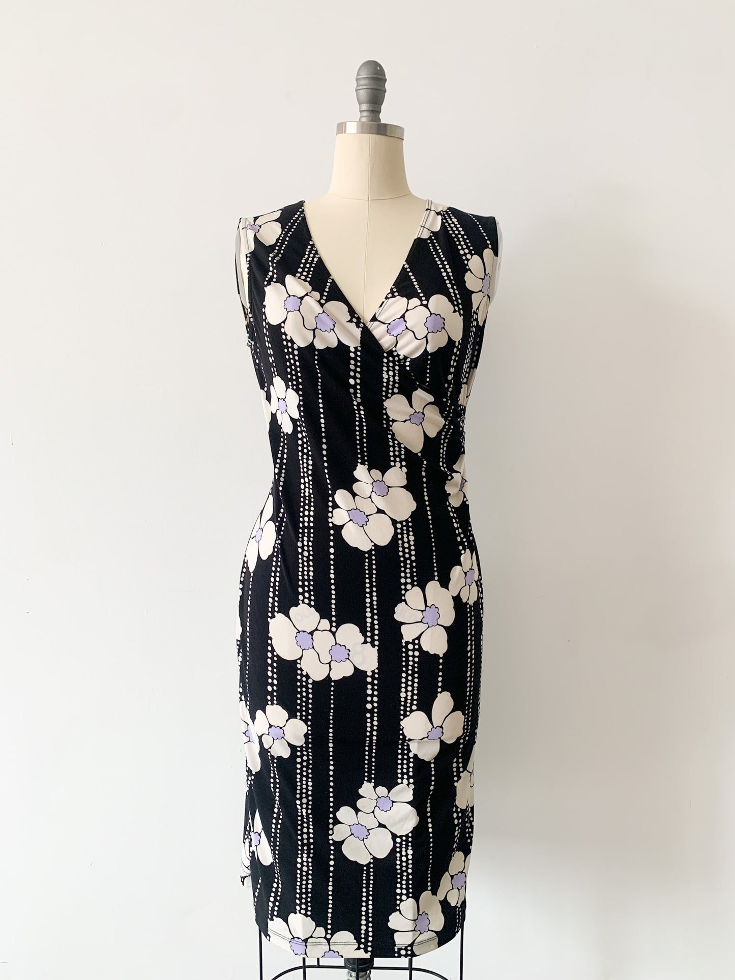 Spotted Floral Faux Wrap Dress