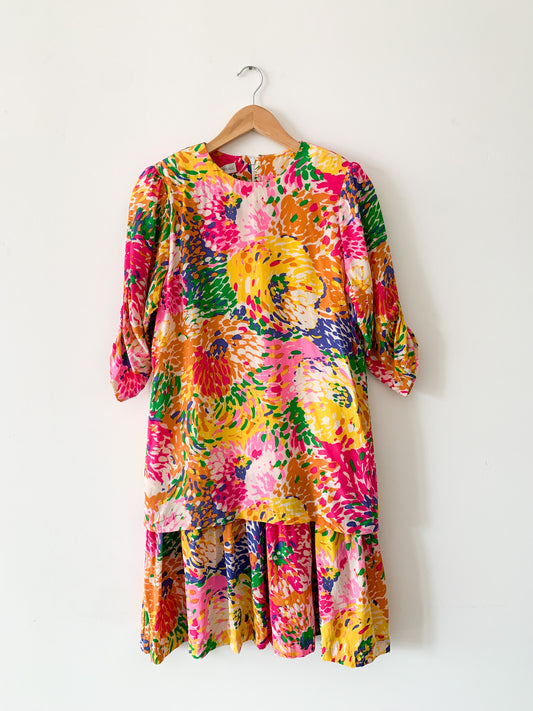 Abstract Floral Silk Dress