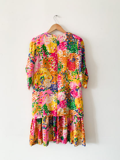 Abstract Floral Silk Dress