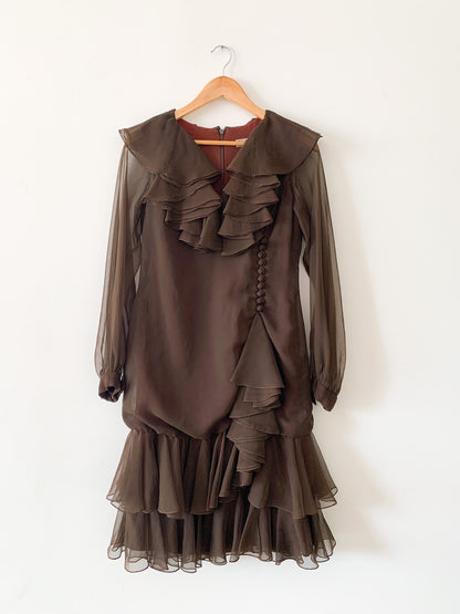 Burdine Brown Ruffled Dress