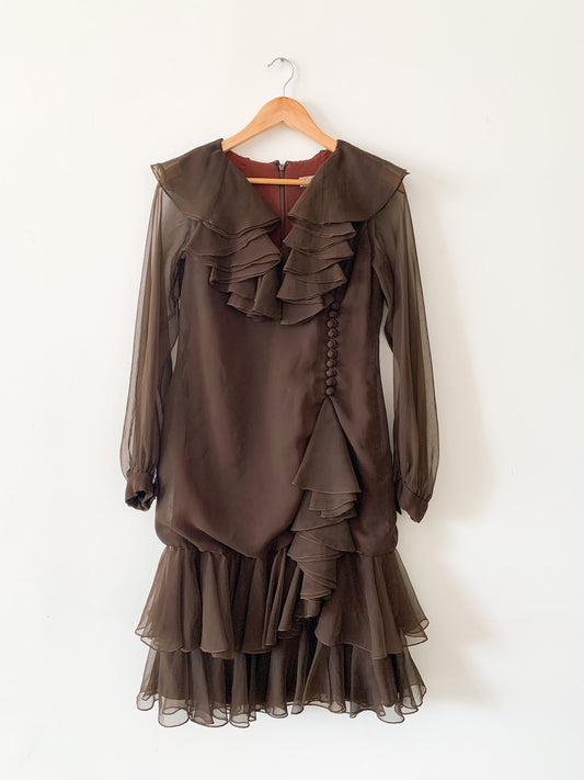 Burdine Brown Ruffled Dress