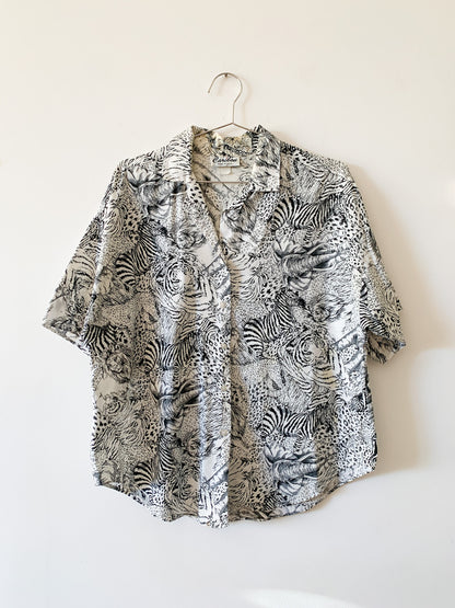 80s B&W Safari Print Top