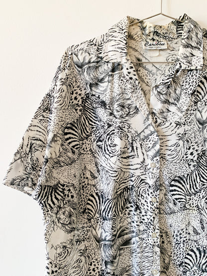 80s B&W Safari Print Top