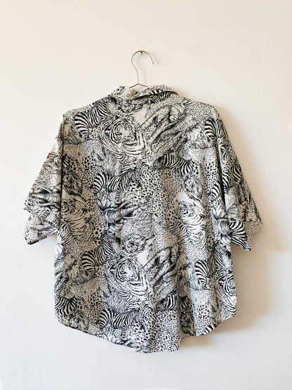 80s B&W Safari Print Top