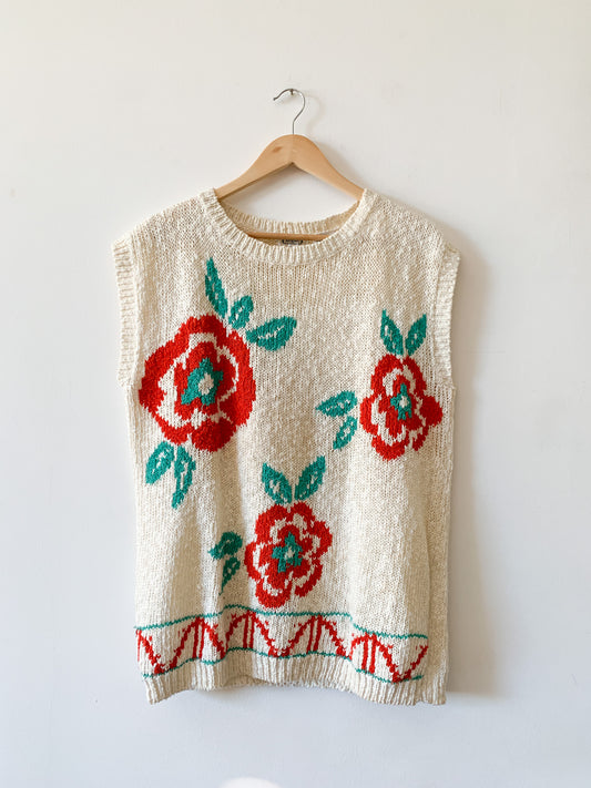 80s Three Roses Sweater Top