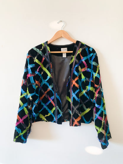 80s Neon Lattice Fringe Jacket