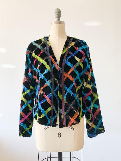 80s Neon Lattice Fringe Jacket