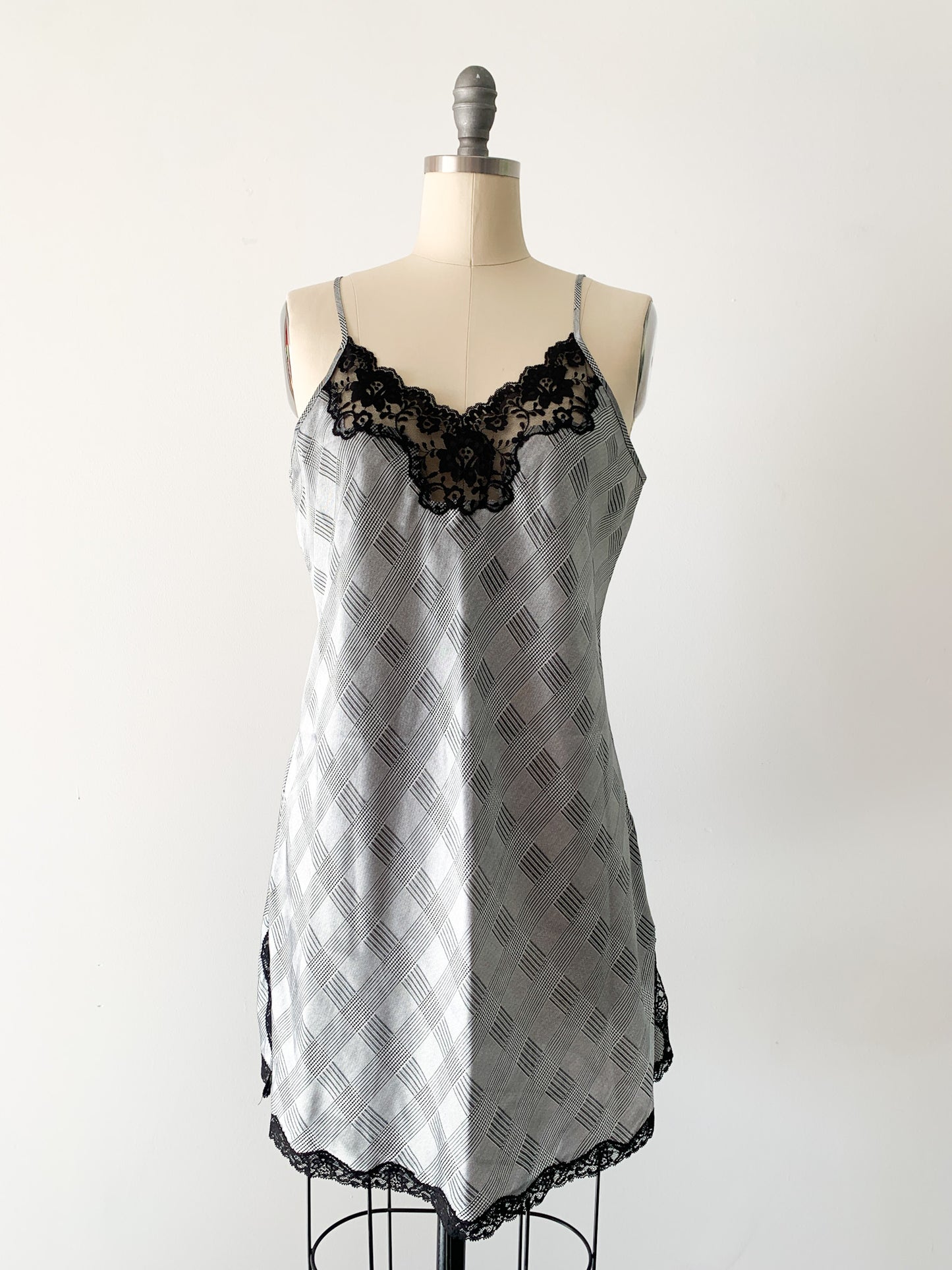 Glen Check Lace Slip Dress