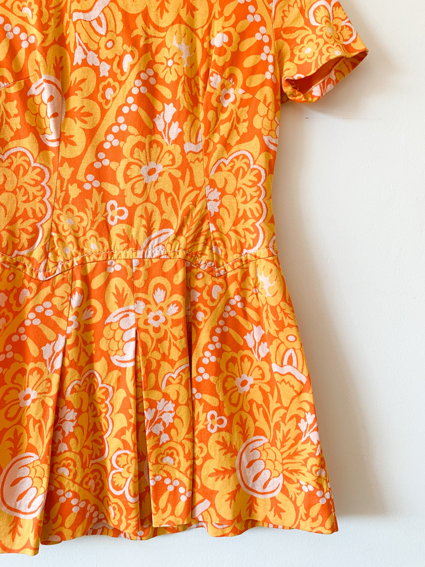 70s Orange Groovy Floral Mini Dress