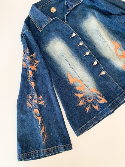 Y2K Denim Fringe Embroidered Top