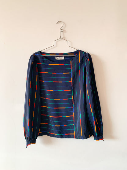 1980s Striped Color Block Top