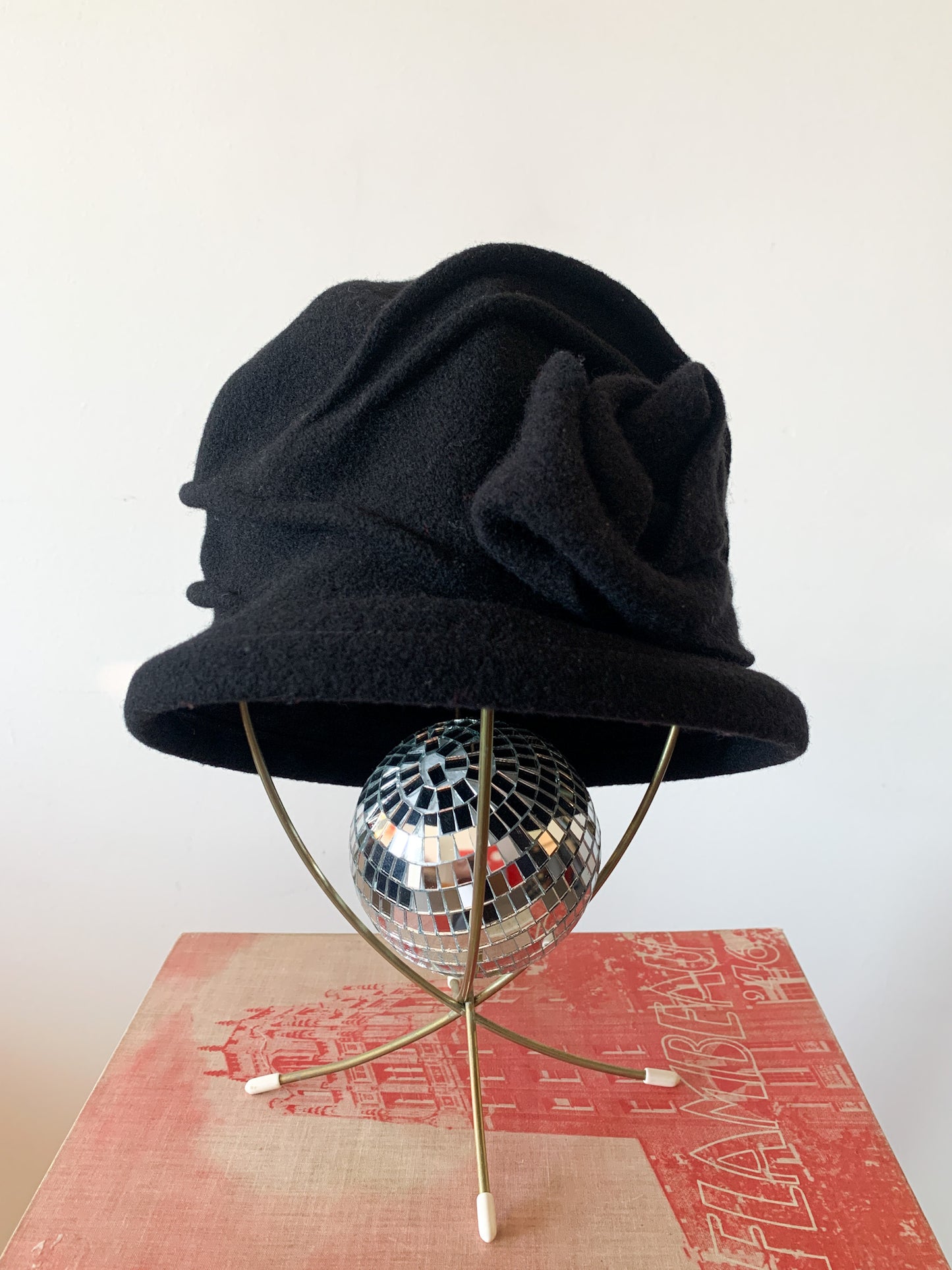 Vintage Black Wool Floral Beret