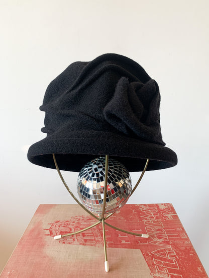 Vintage Black Wool Floral Beret