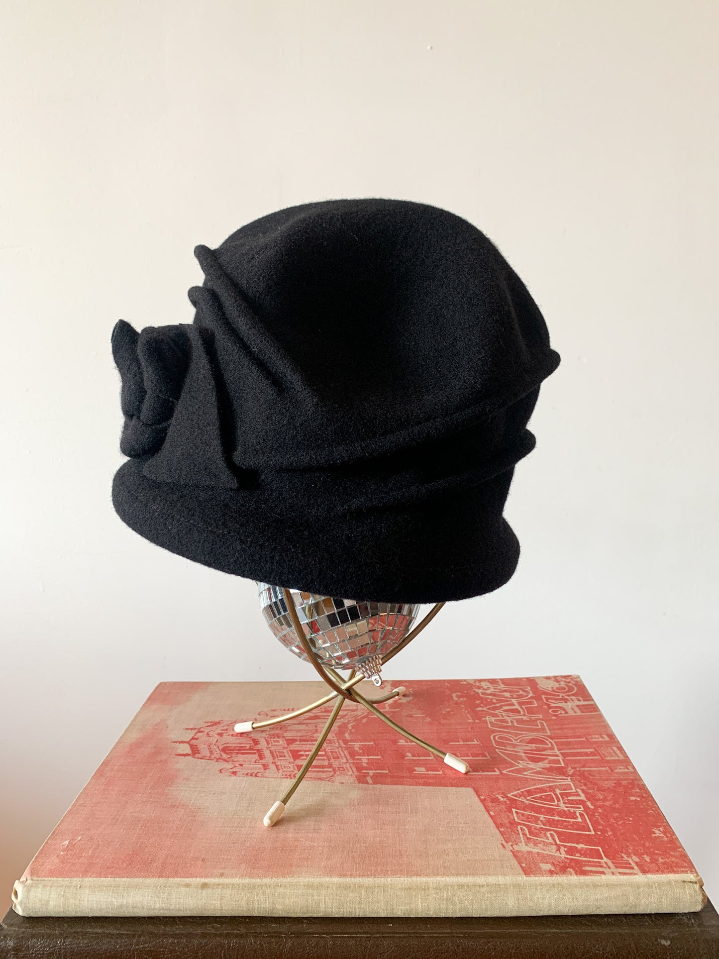 Vintage Black Wool Floral Beret