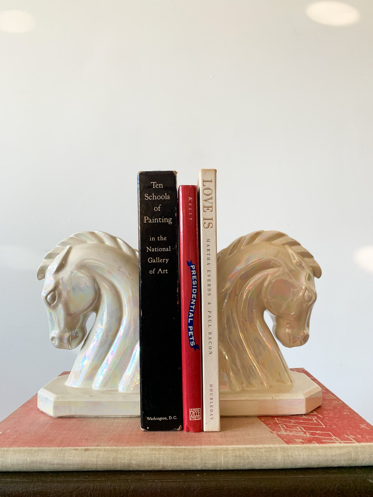 Vintage Iridescent Ceramic Horse Bookends