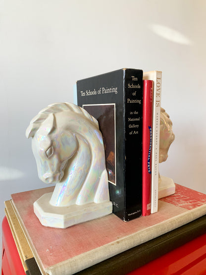 Vintage Iridescent Ceramic Horse Bookends