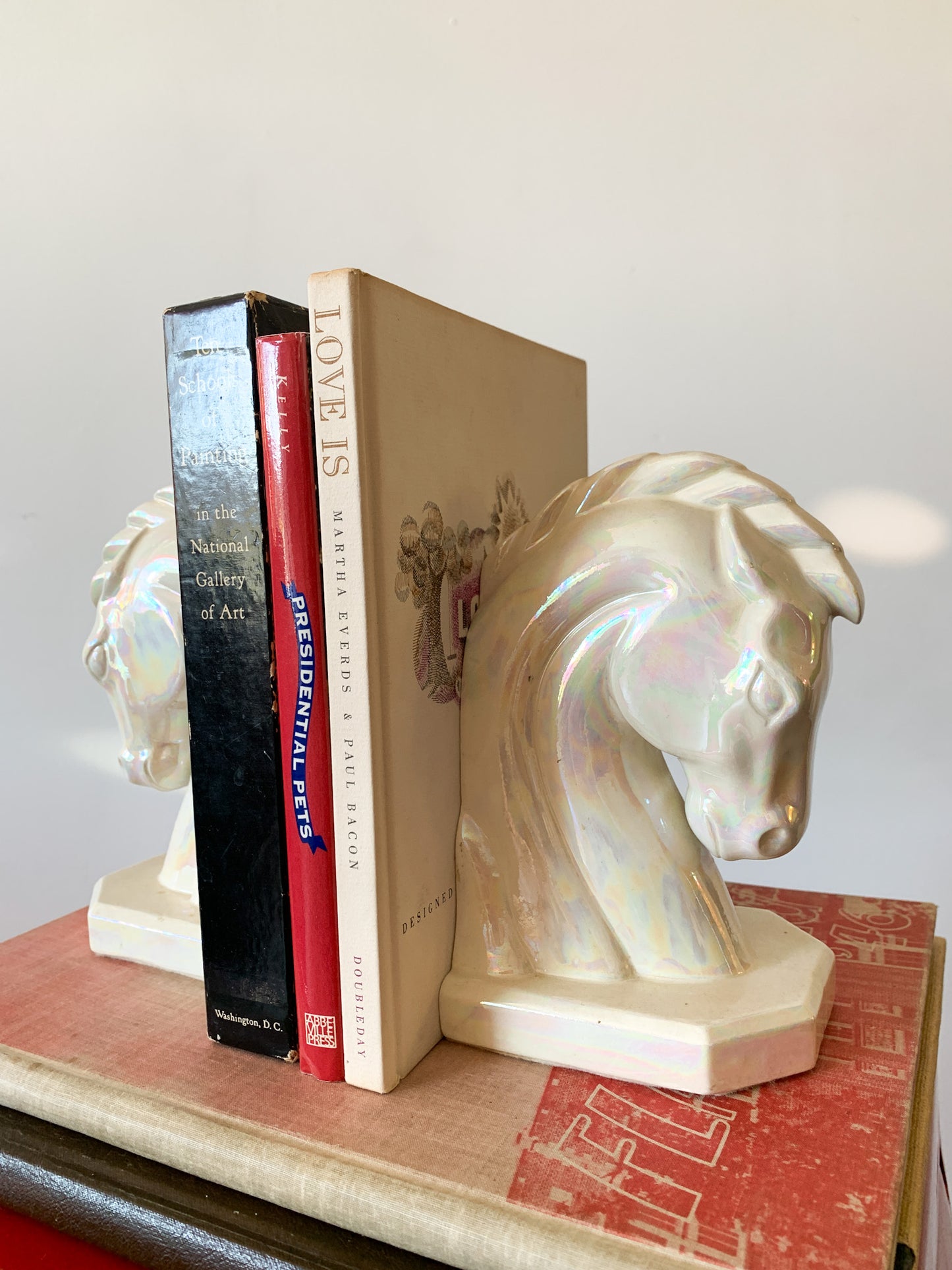 Vintage Iridescent Ceramic Horse Bookends