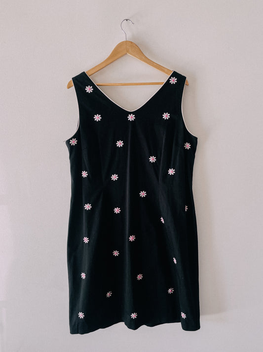 1990s Black Daisy Sheath Dress