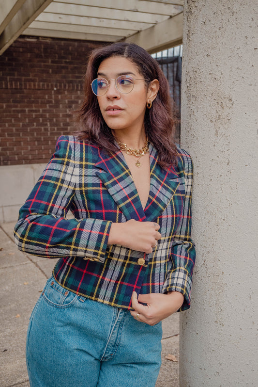 1980s Preppy Plaid Blazer