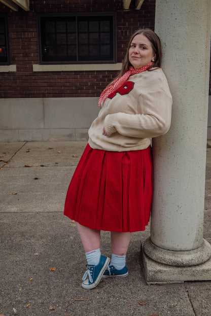 Vintage Red Pleated Wool Skirt