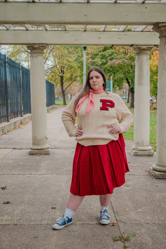 Vintage Red Pleated Wool Skirt