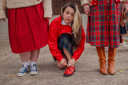 Vintage Red Pleated Wool Skirt