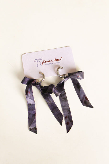 Short Silk Bow Earrings - Purple