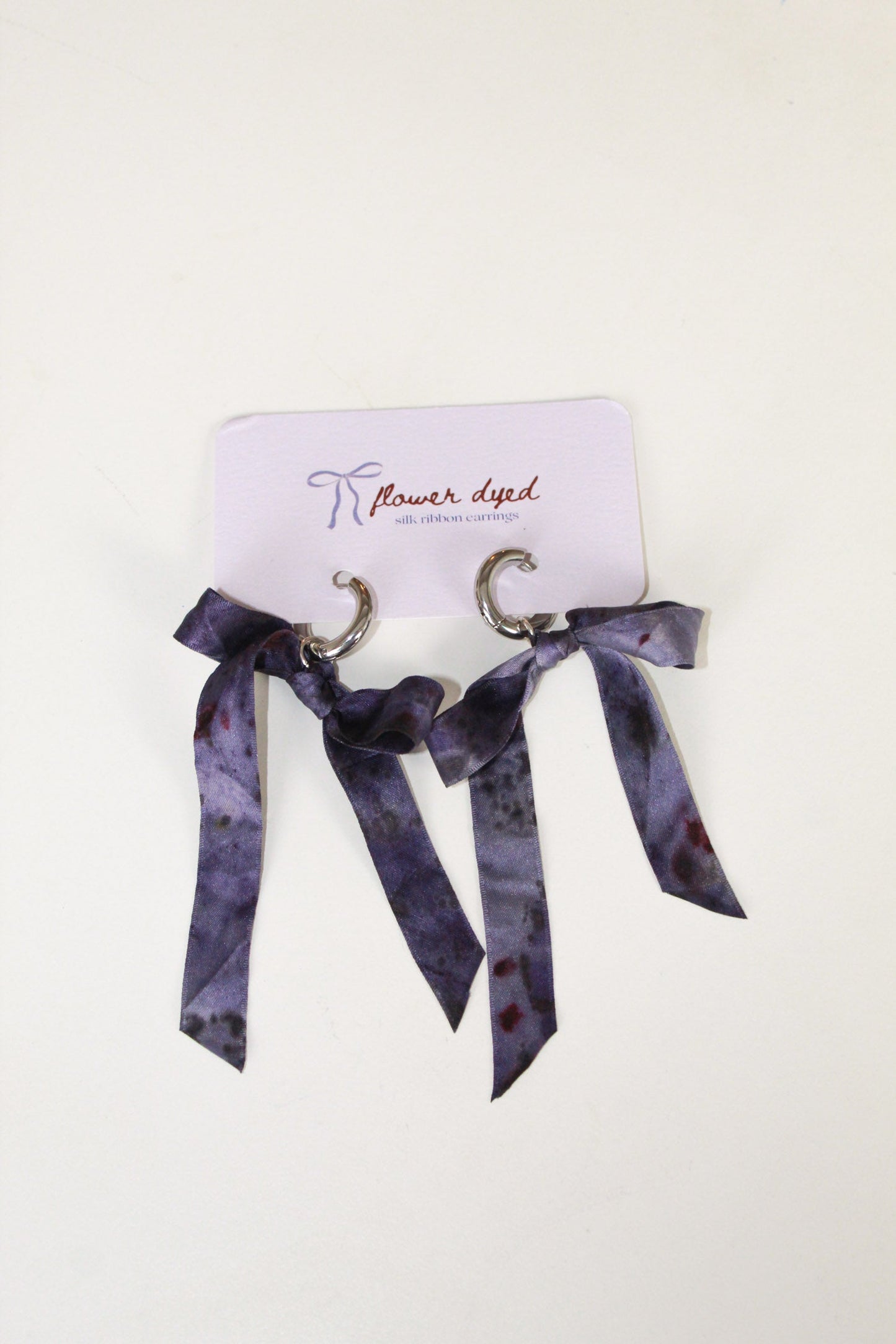 Short Silk Bow Earrings - Purple